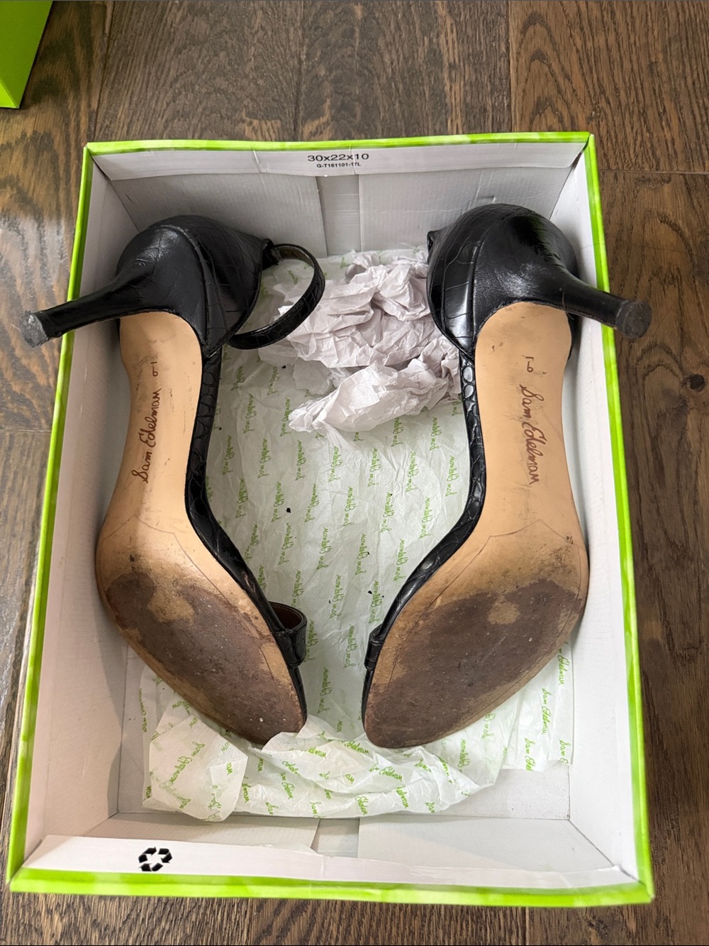 Sam Edelman Black Croc-Texture Ankle-Strap Heels - Picture 3 of 5